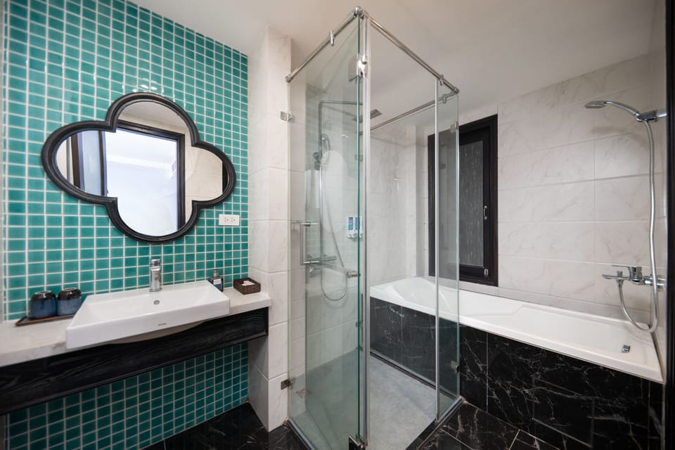 Shower, eco-friendly toiletries, hair dryer, bidet