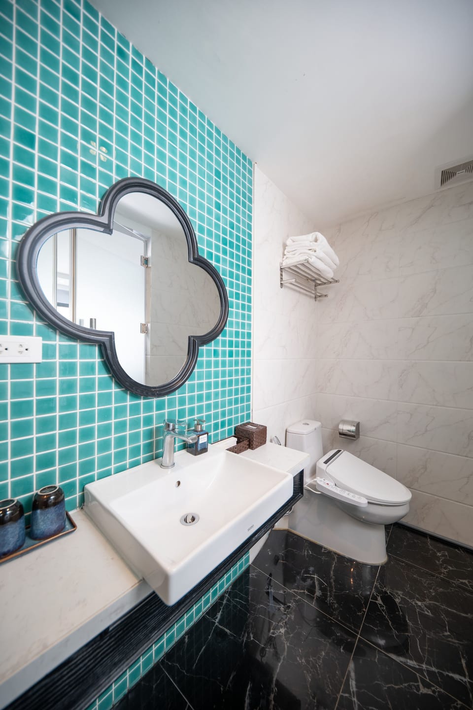 Shower, eco-friendly toiletries, hair dryer, bidet