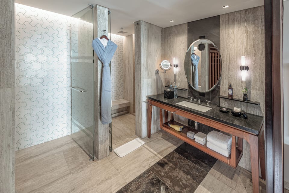1 King Bed Partial Oceanfront (Beach House) | Bathroom | Shower, rainfall showerhead, free toiletries, hair dryer
