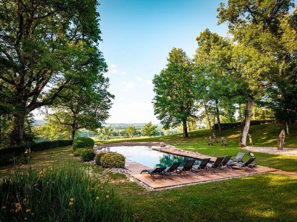 10x5 salt water swimming pool with natural beach overlooking the valley - Deckchairs