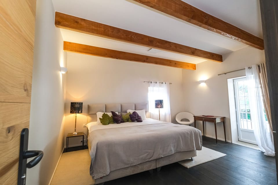 27m² suite - 200x200cm bed - wardrobe - clothes hangers - south/west-facing terrace - shower room with walk-in shower - vanity unit - mirror - hairdryer - towel rail - towels provided.