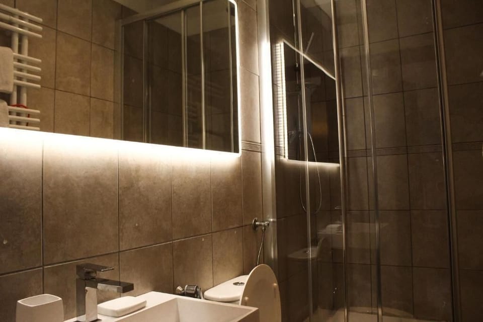 Shower, hair dryer, bathrobes, slippers