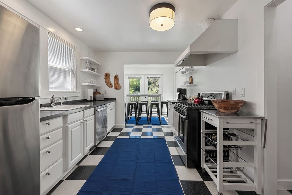 The Cottage: A full-size kitchen with all the basics and a few extras.