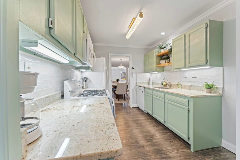 Well-stocked kitchen with lots of counter space—ideal for cooking meals together during your stay