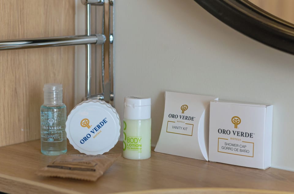 Shower, towels, soap, shampoo