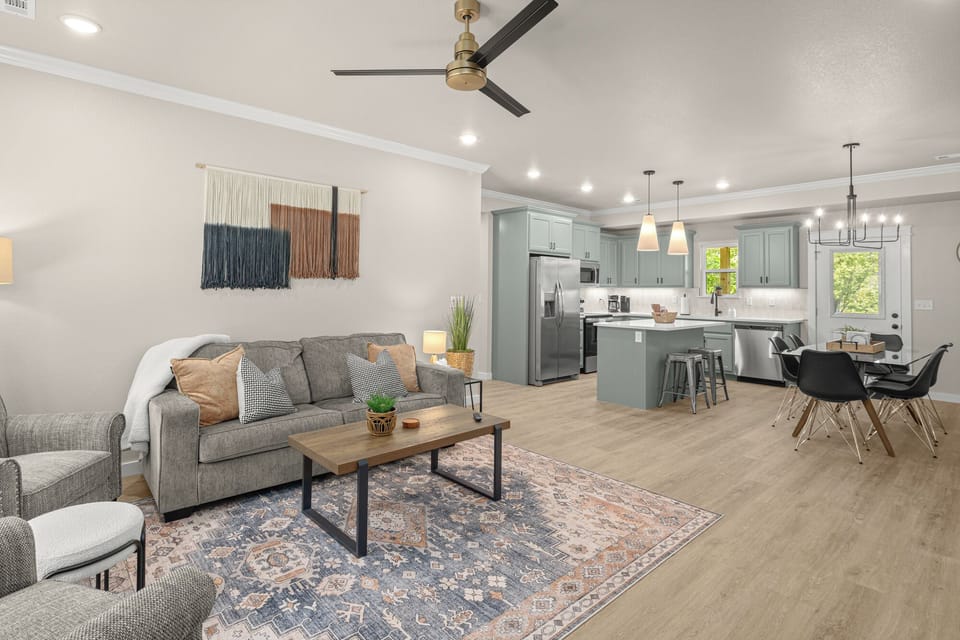 Off the living room is the kitchen