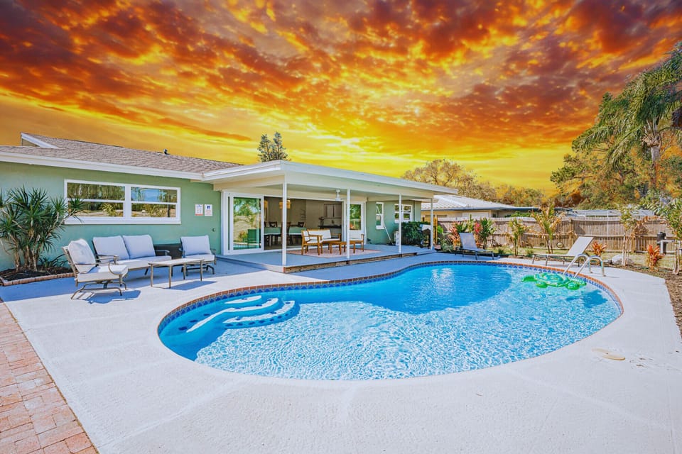 Enjoy golden hour from the private outdoor deck and pool.