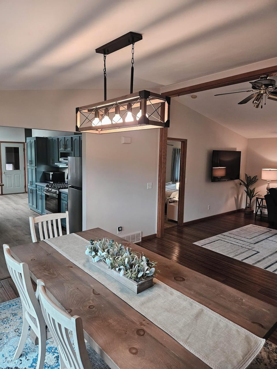 Open concept with kitchen, dinning room, & living room