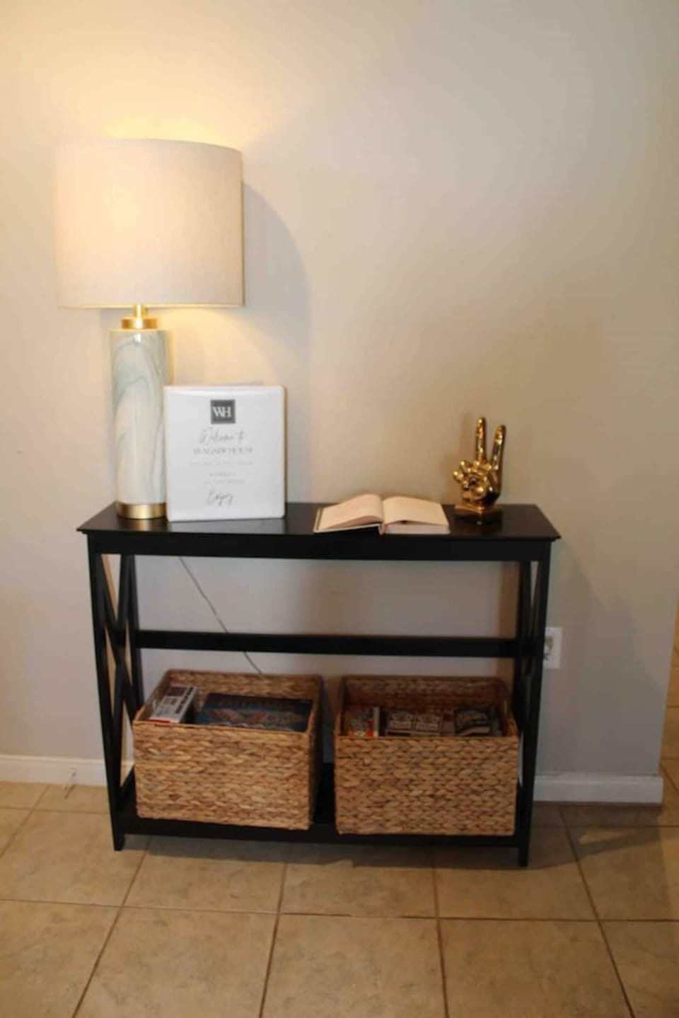The welcome table provides a stylish spot 