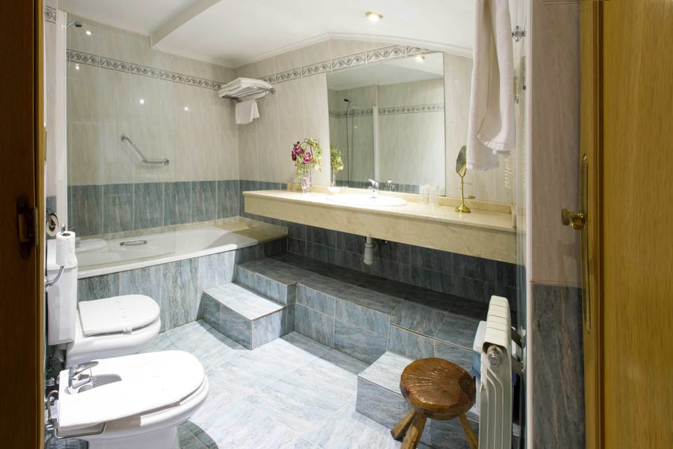 Free toiletries, hair dryer, bidet, towels