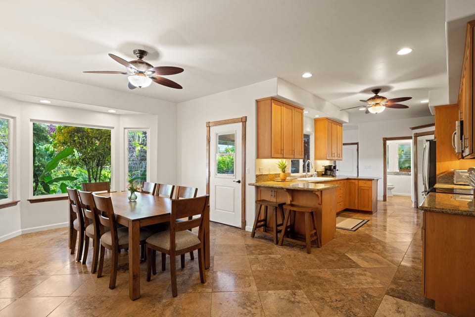 Dining area with large kitchen space