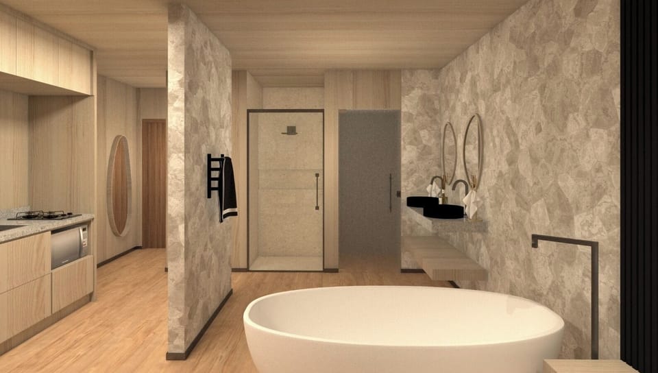 Luxury Double Room, Pool View | Bathroom | Hair dryer, towels, soap, shampoo
