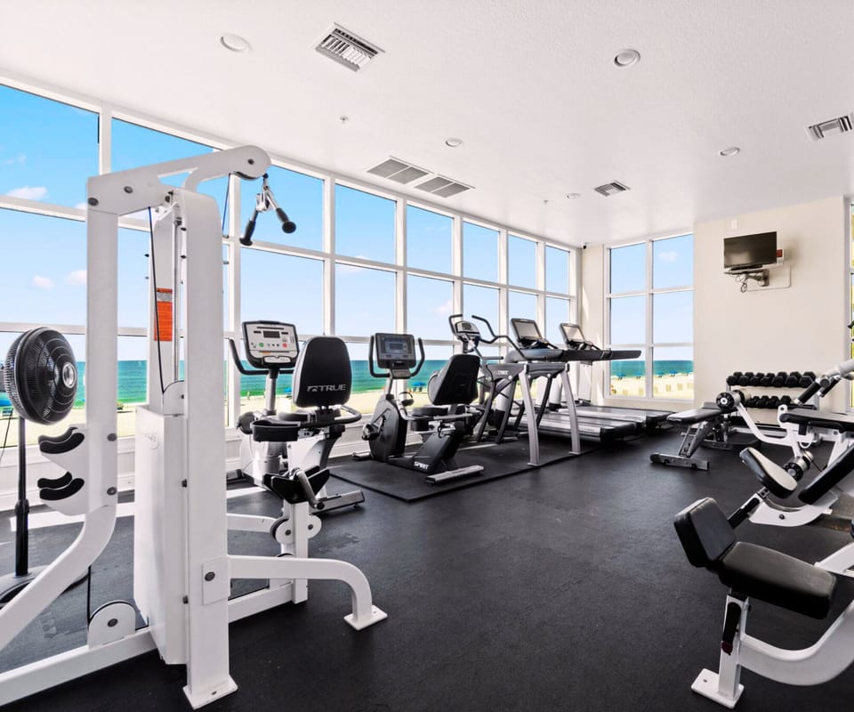Fitness center with stunning gulf views