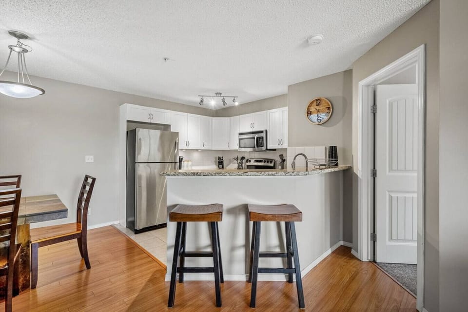 Full kitchen with a drip coffee machine, ground coffee, tea, sugar and basic condiments (ketchup, mustard and relish.)
