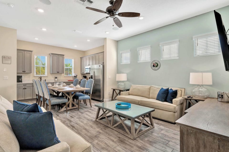 You’ll love the cozy couches where you can unwind with a movie on the smart tv