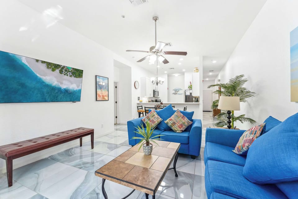Living area with cozy seating and Smart TV