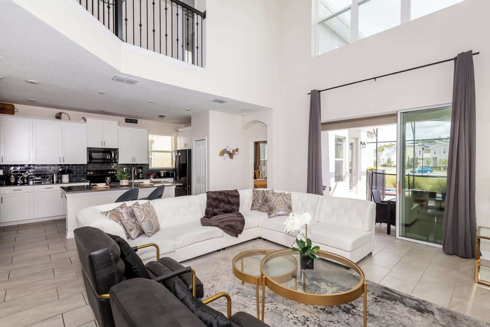 Curl up in the elegant living room & stream your favorites on the smart TV