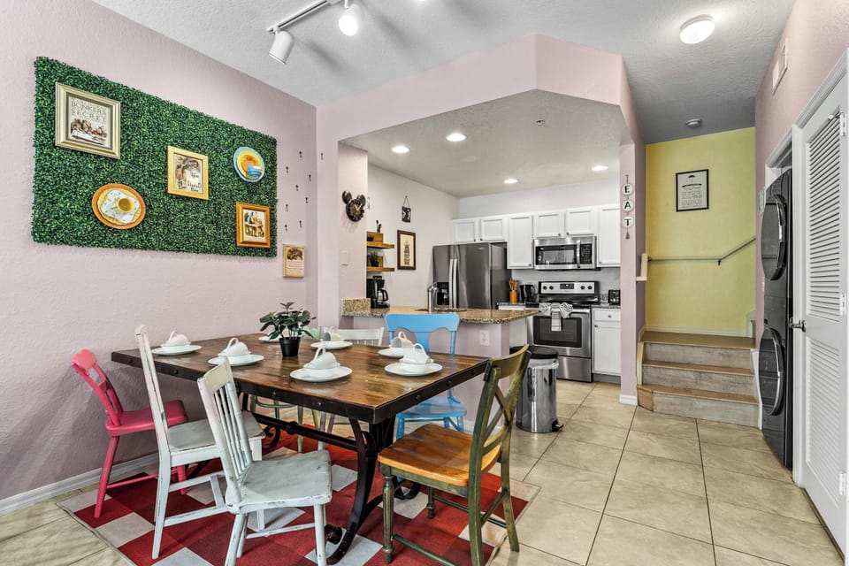 Gather for meals together at the dining table, with space for 7
