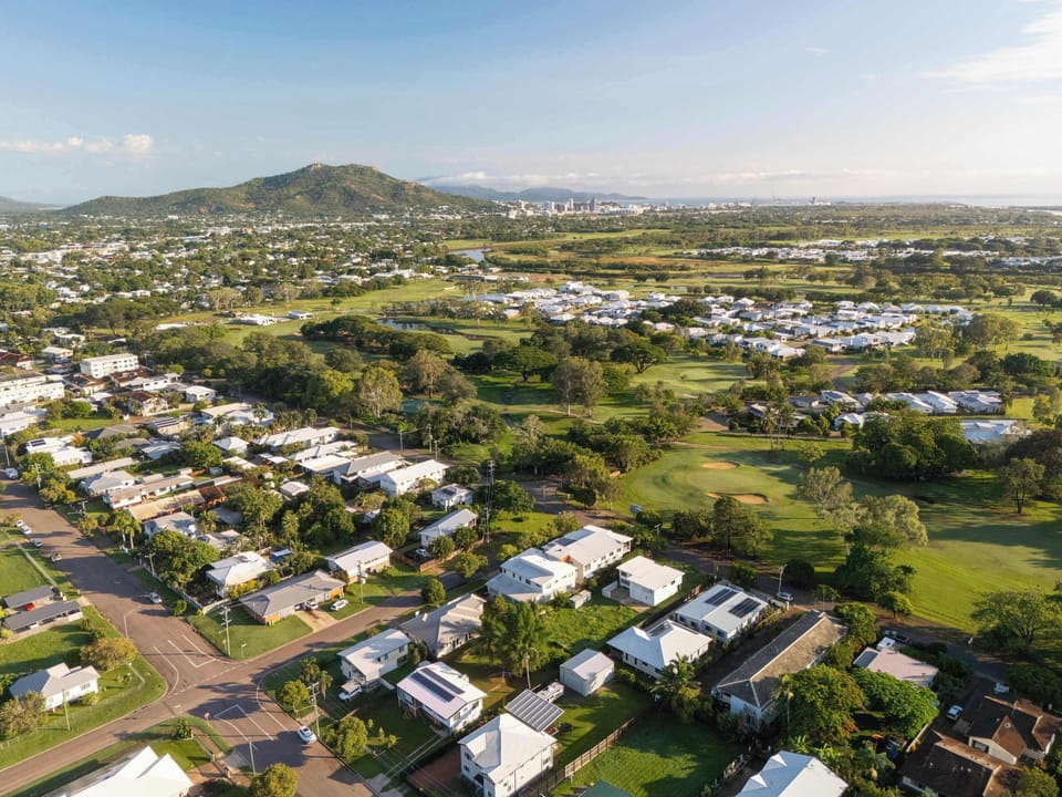 Aerial View of Rosslea Suburb Near Townsville CBD and Stadium