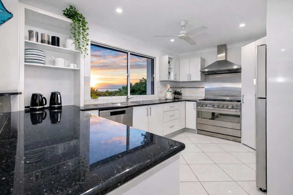 Modern fully equipped kitchen with everything needed for easy holiday cooking.