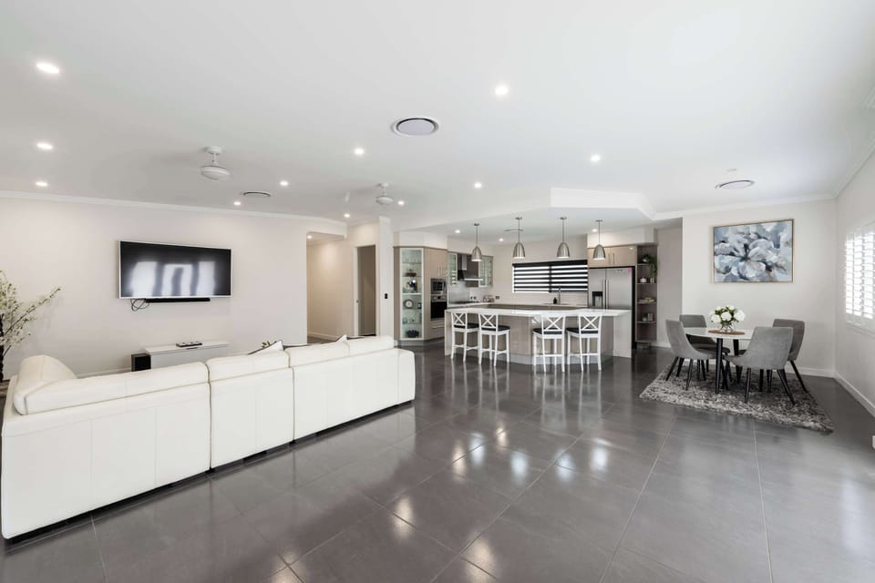 Open-plan living and dining area with natural light
