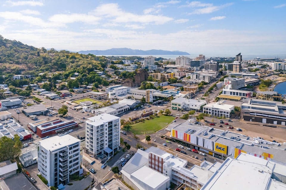 Aerial view of Central Townsville and surrounding suburbs