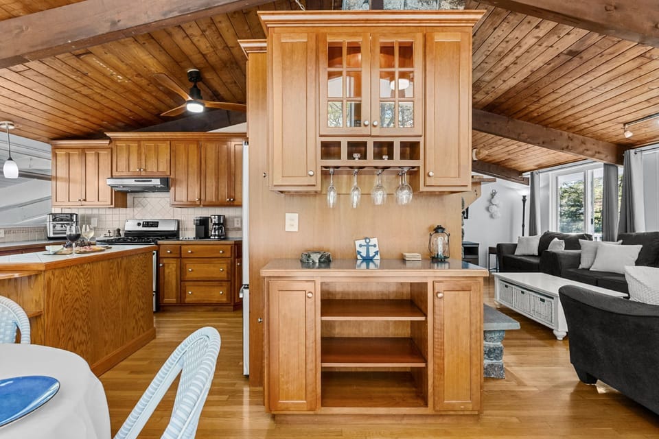 View of the kitchen and living room on upper level