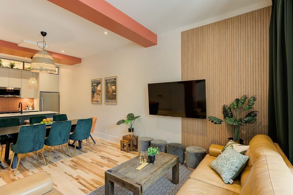 Living room, 65 HD Roku TV,  10 feet high ceiling