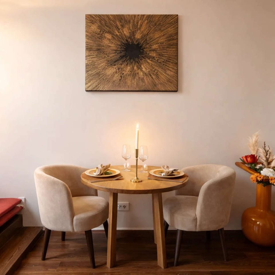 Inviting dining space thay doubles as a work space