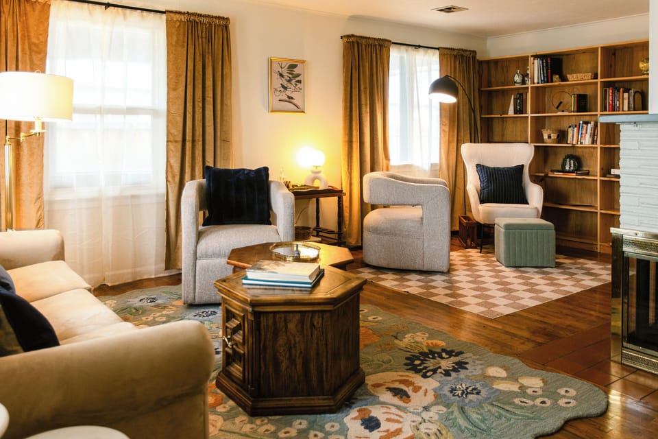 Inviting lounge with natural light.