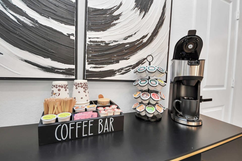 Whether it’s espresso or tea, this curated bar setup helps kickstart your day in style.