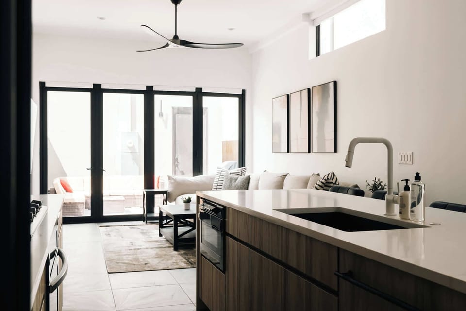 Kitchen island and living area