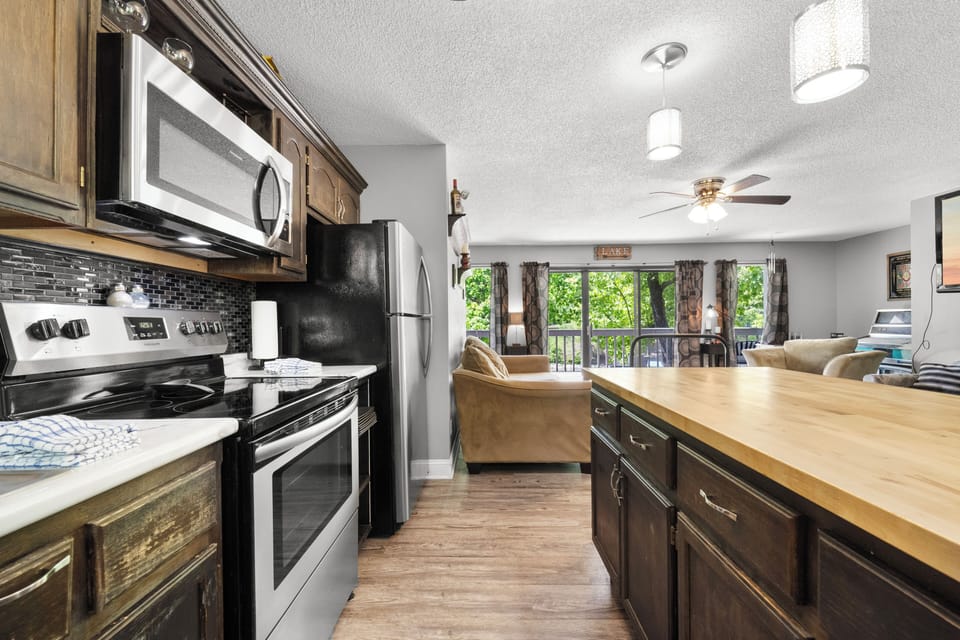 Main level kitchen open to living area