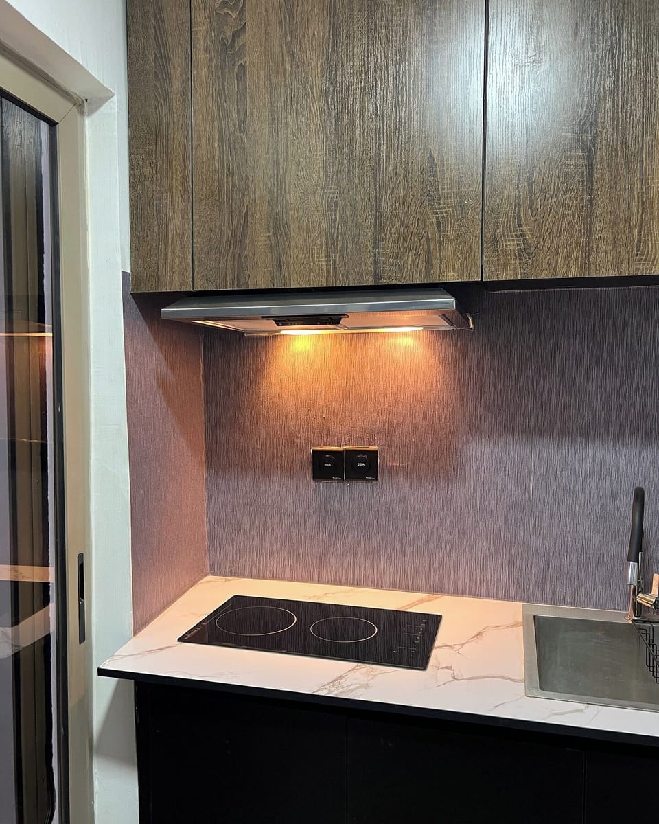 Family Apartment, Balcony, City View | Private kitchen | Fridge, microwave, oven, stovetop