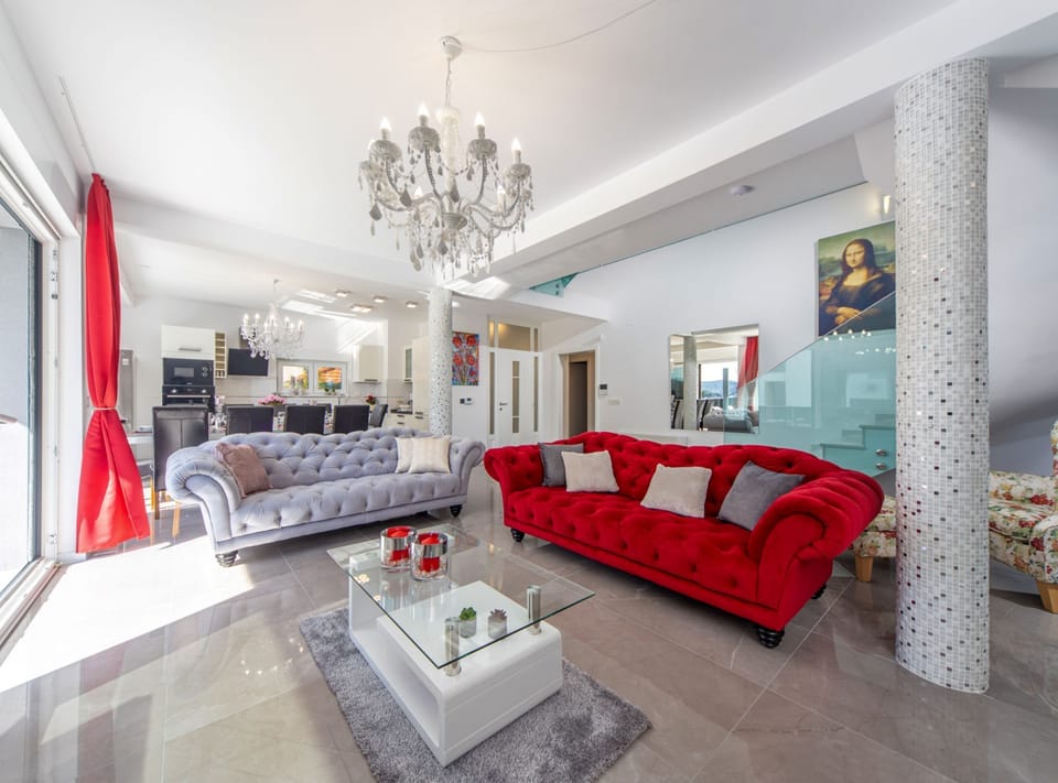 Villa (Five Bedroom Holiday Home with Pool) | Living room | 32-inch flat-screen TV with satellite channels