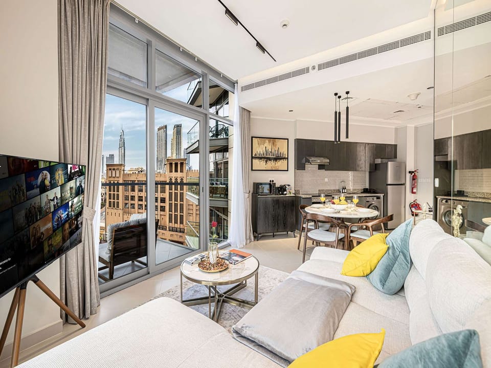 Spacious Living &amp; Dining with Modern Comfort and Balcony Views of Downtown Dubai