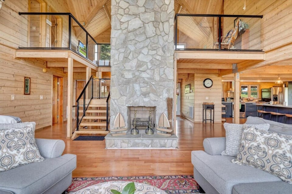 Spacious open living area connects to the kitchen and dining areas