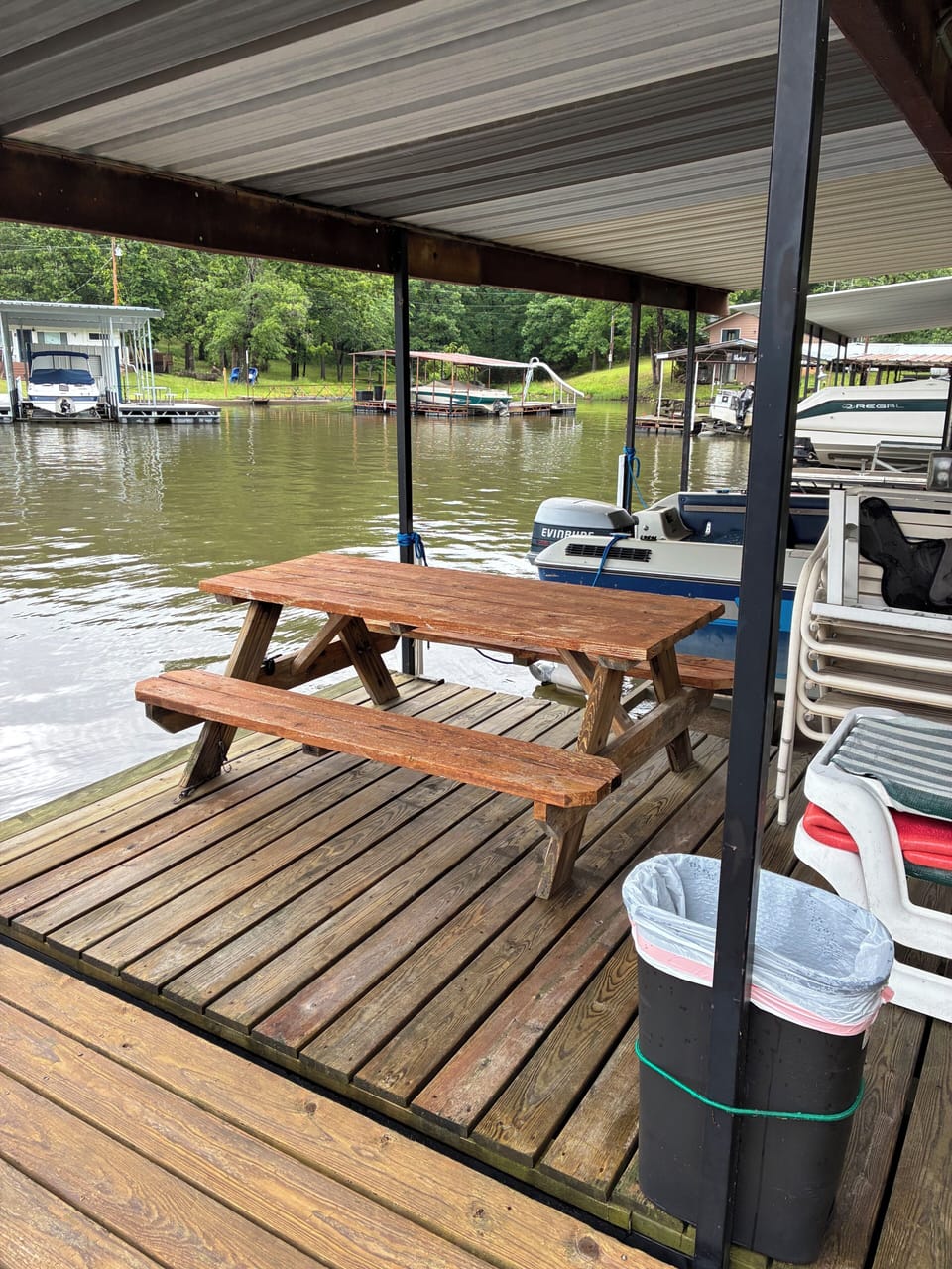 Picnic table on dock