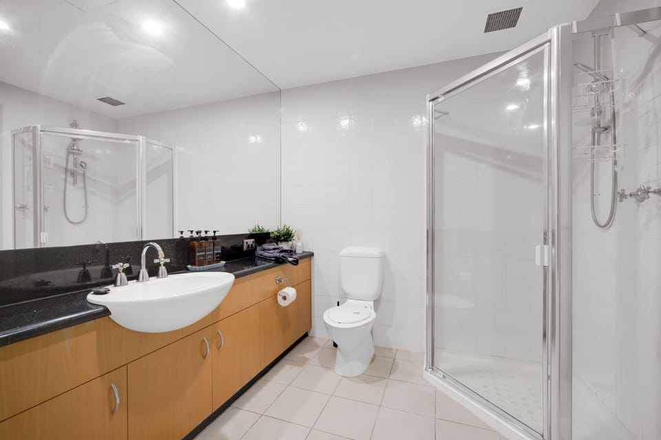 Private bathroom with clean and relaxing shower