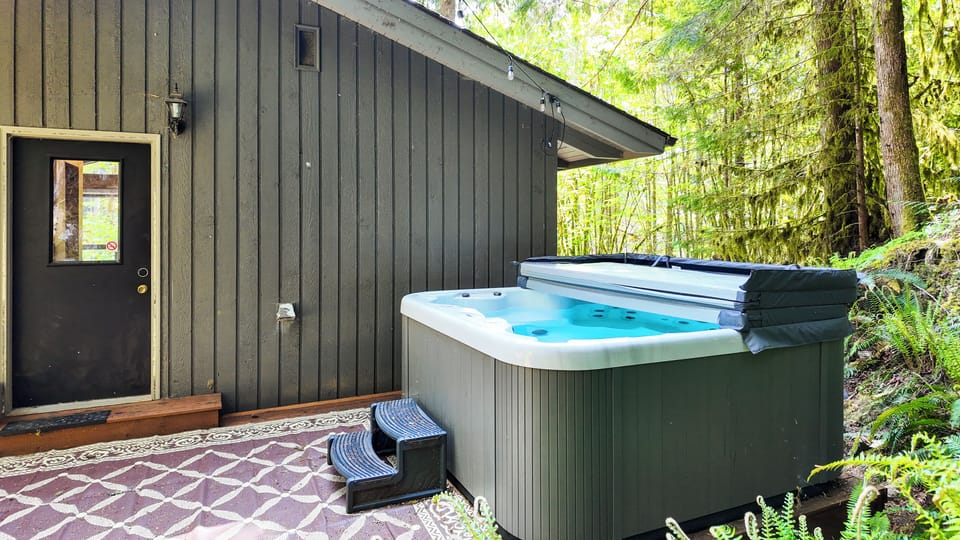 Hot tub for 6 in the secluded back patio.