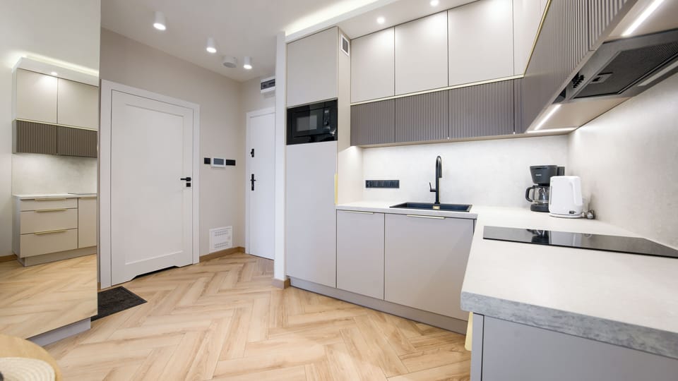 Apartament (218) with sea view | Private kitchen | Fridge, stovetop, electric kettle, cookware/dishes/utensils