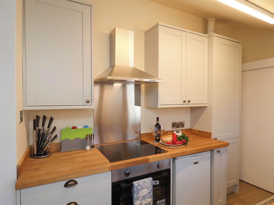 Fridge, microwave, cookware/dishes/utensils