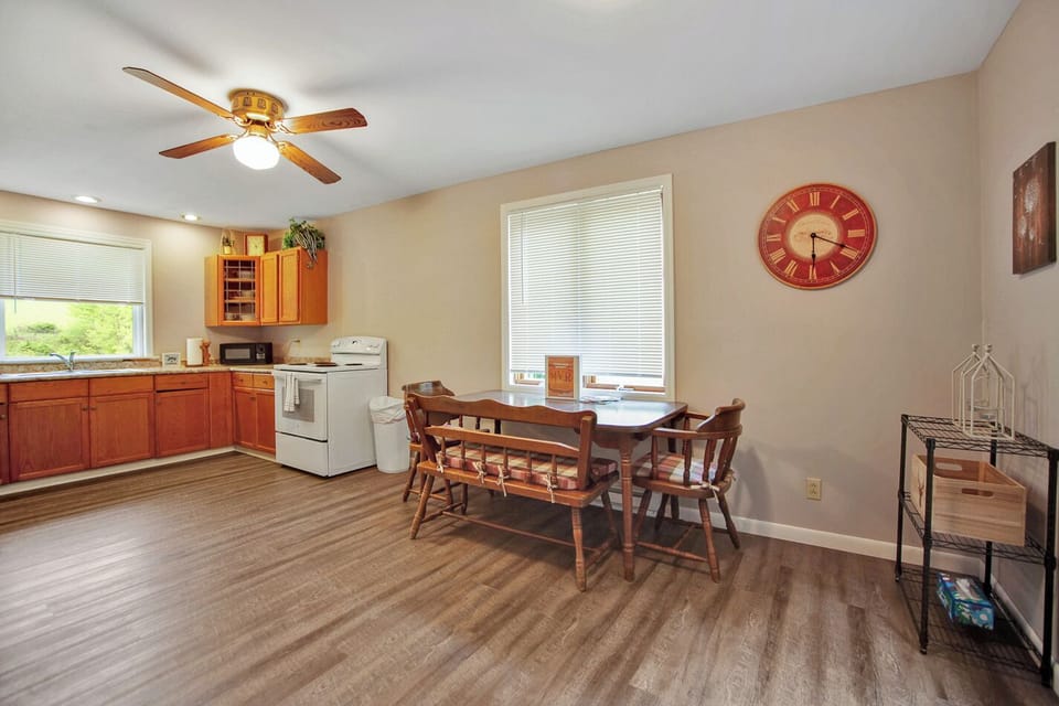 Open kitchen and dining space. 