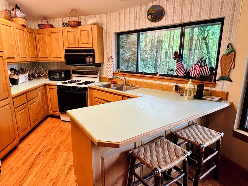 Kitchen with lake view.