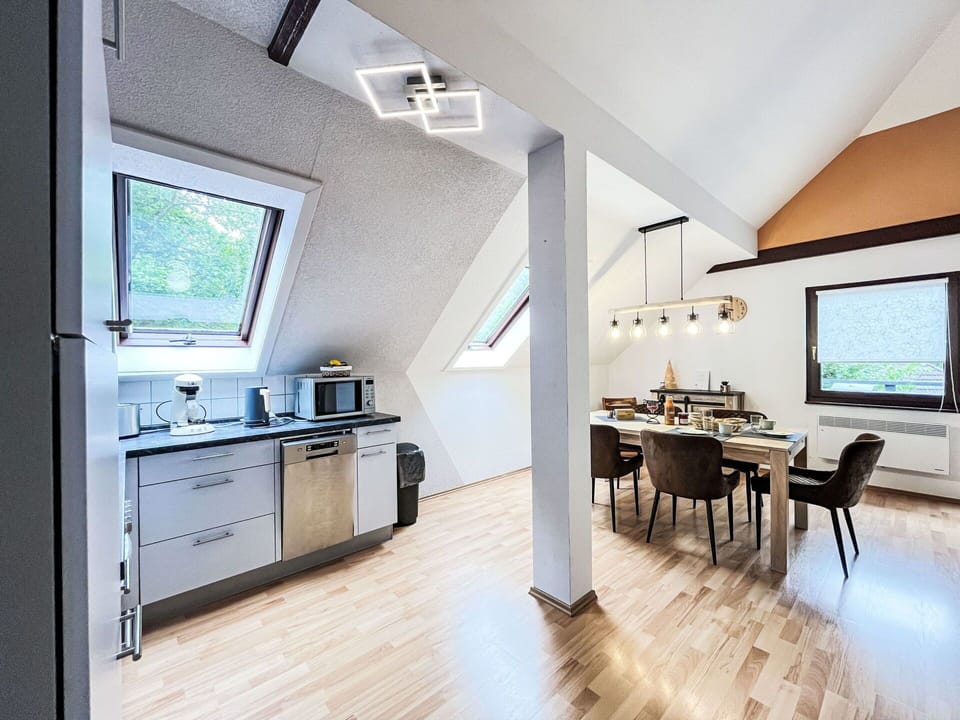 Interior Design, Wood, Ceiling, Flooring, Furniture, Lighting, Floor, Light Fixture, Home, Attic
