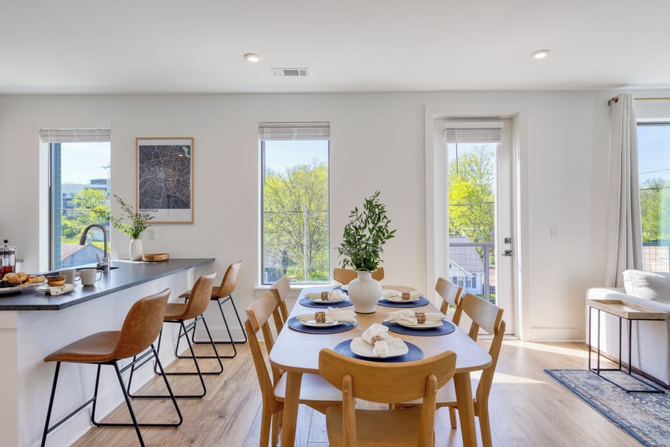 Dining area with seating for six, perfect for casual dinners or morning coffee.

