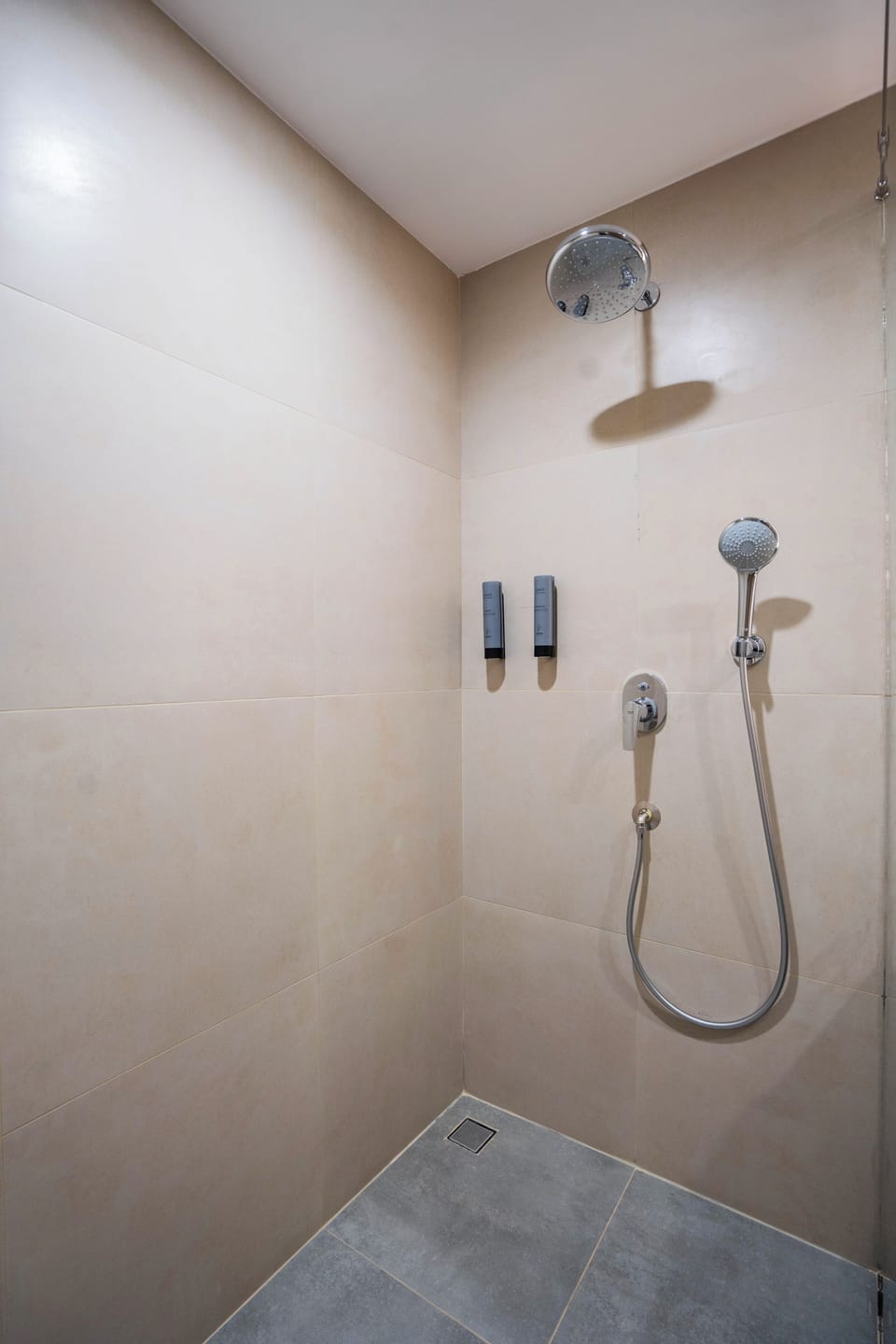 Shower, slippers, soap, shampoo
