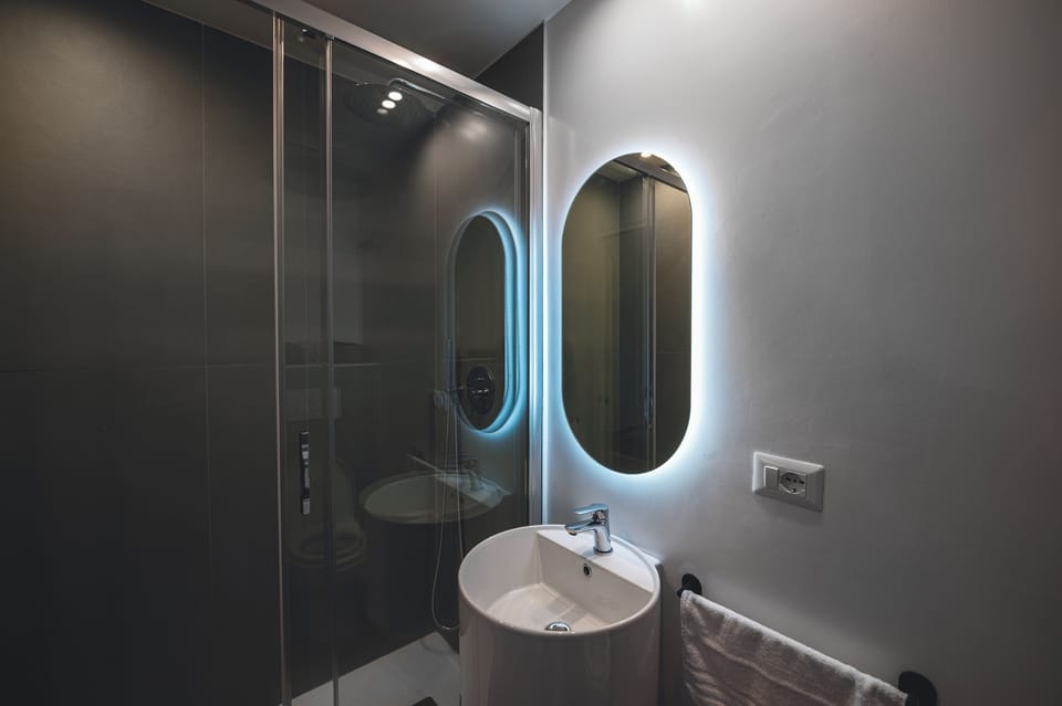 Hair dryer, bidet, towels, soap