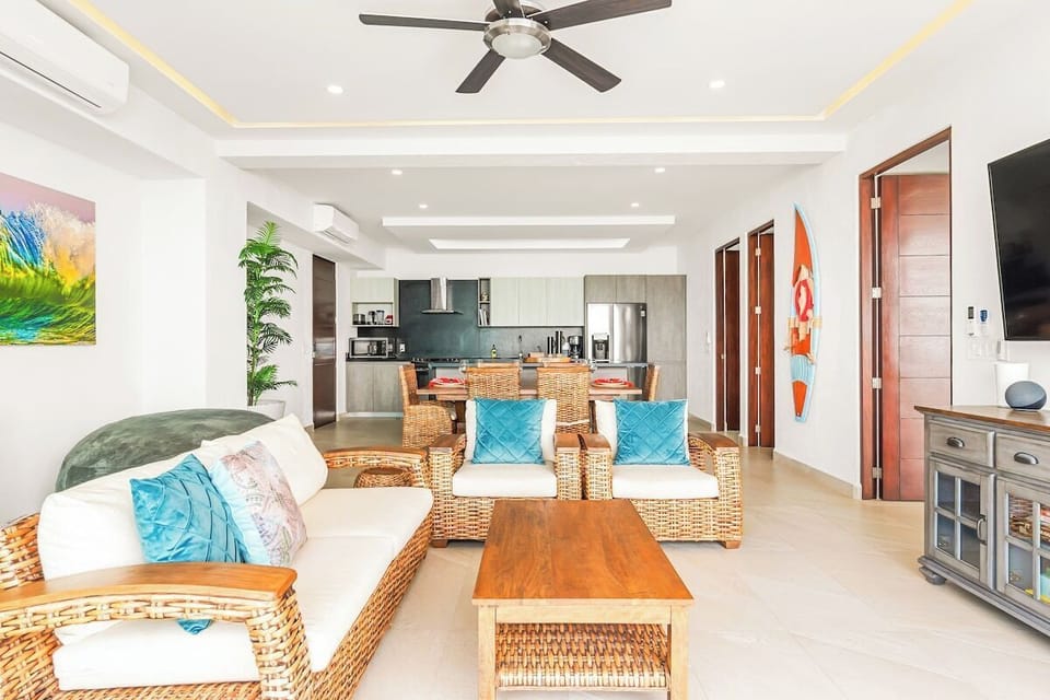 The living space in Ballenas', with plenty of seating and a large smart TV, is ideal for relaxing and entertaining.