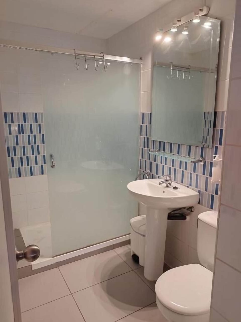 Bathtub, soap, shampoo, toilet paper